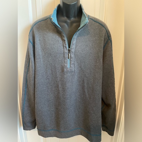 Tommy Bahama Flipshore Half-Zip Reversible Sweatshirt Teal/Grey Color Combo, XL - Picture 3 of 12
